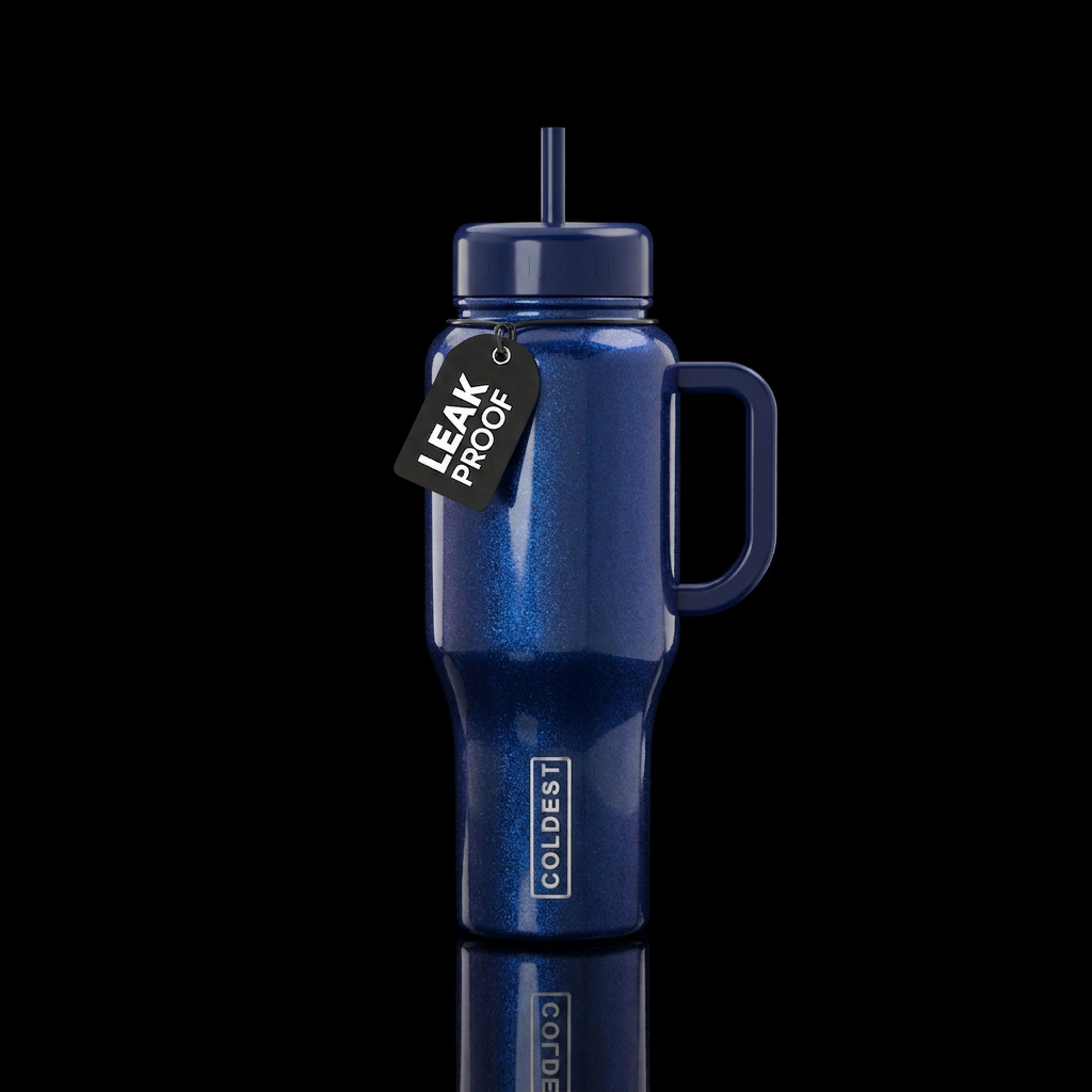Midnight blue shimmer glossy water bottle design