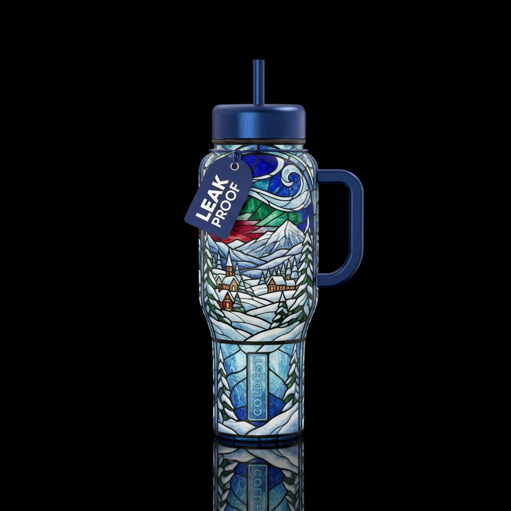 Stained Glass winter water bottle design