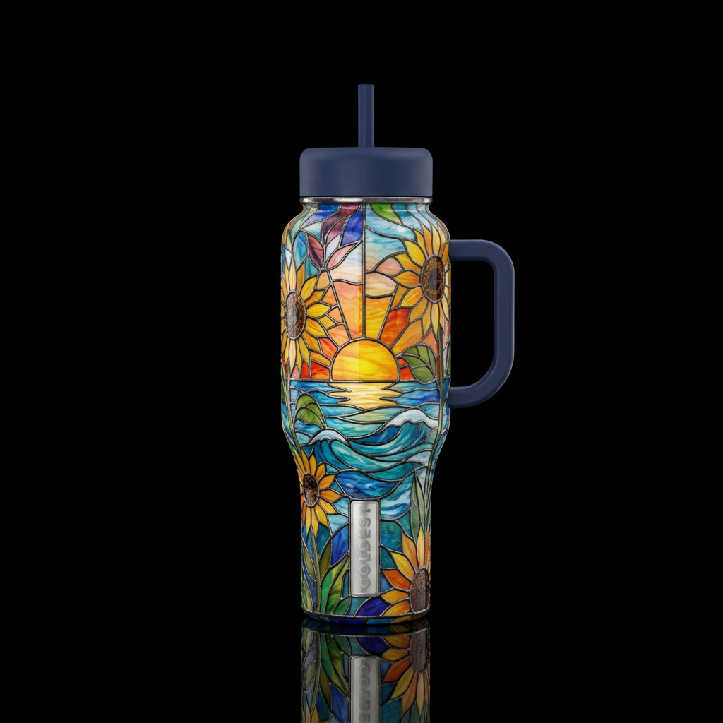 Stained glass summer water bottle design