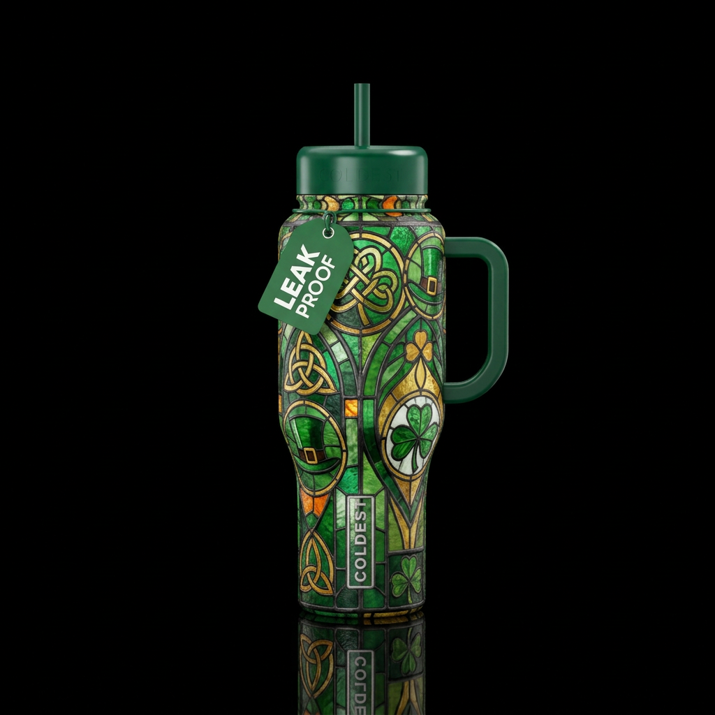 Stained glass st Patrick's day water bottle design