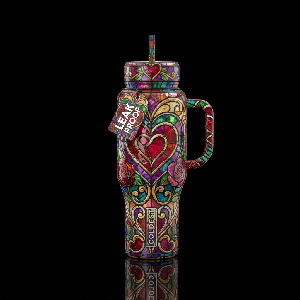Stained Glass Valentine's day water bottle design