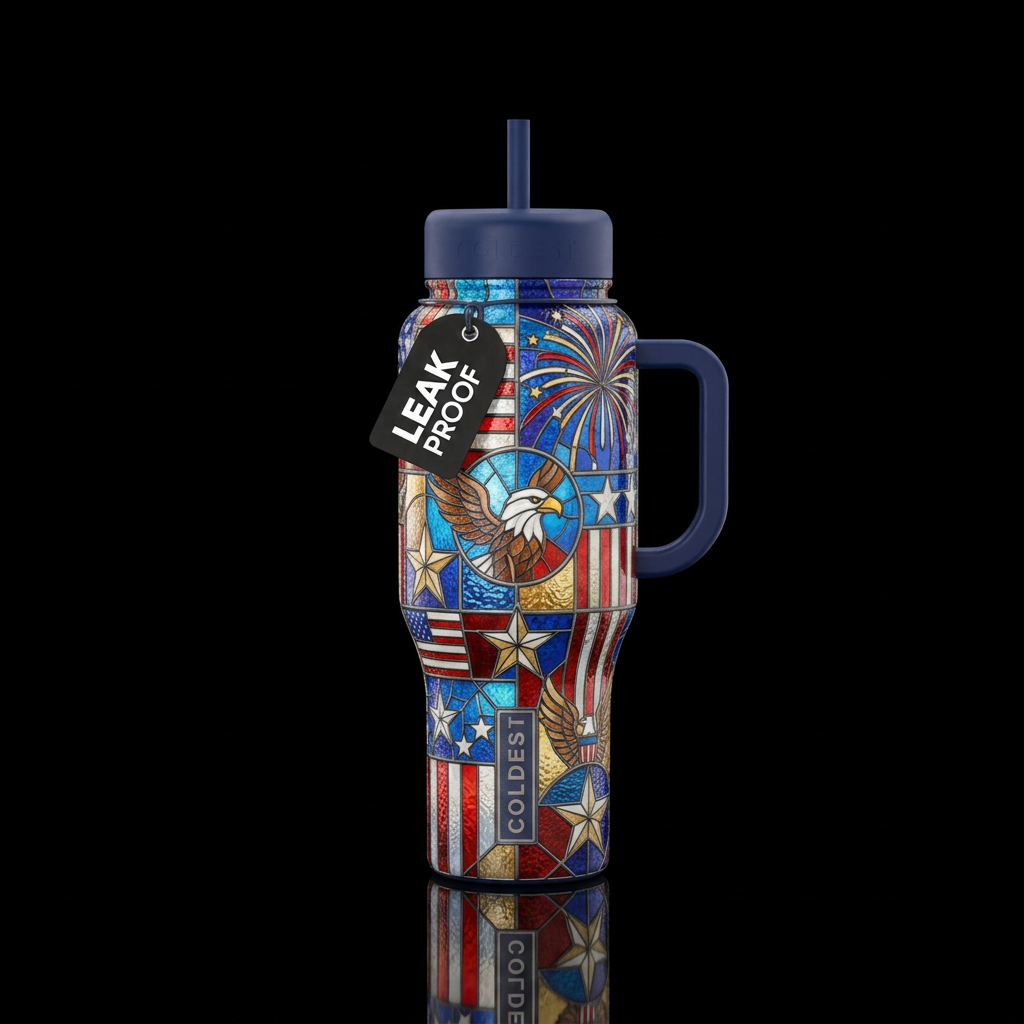 Stained glass independence day water bottle design