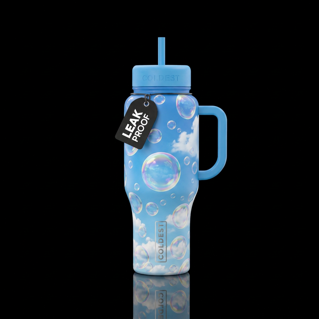 Bubbles floating through the sky water bottle design