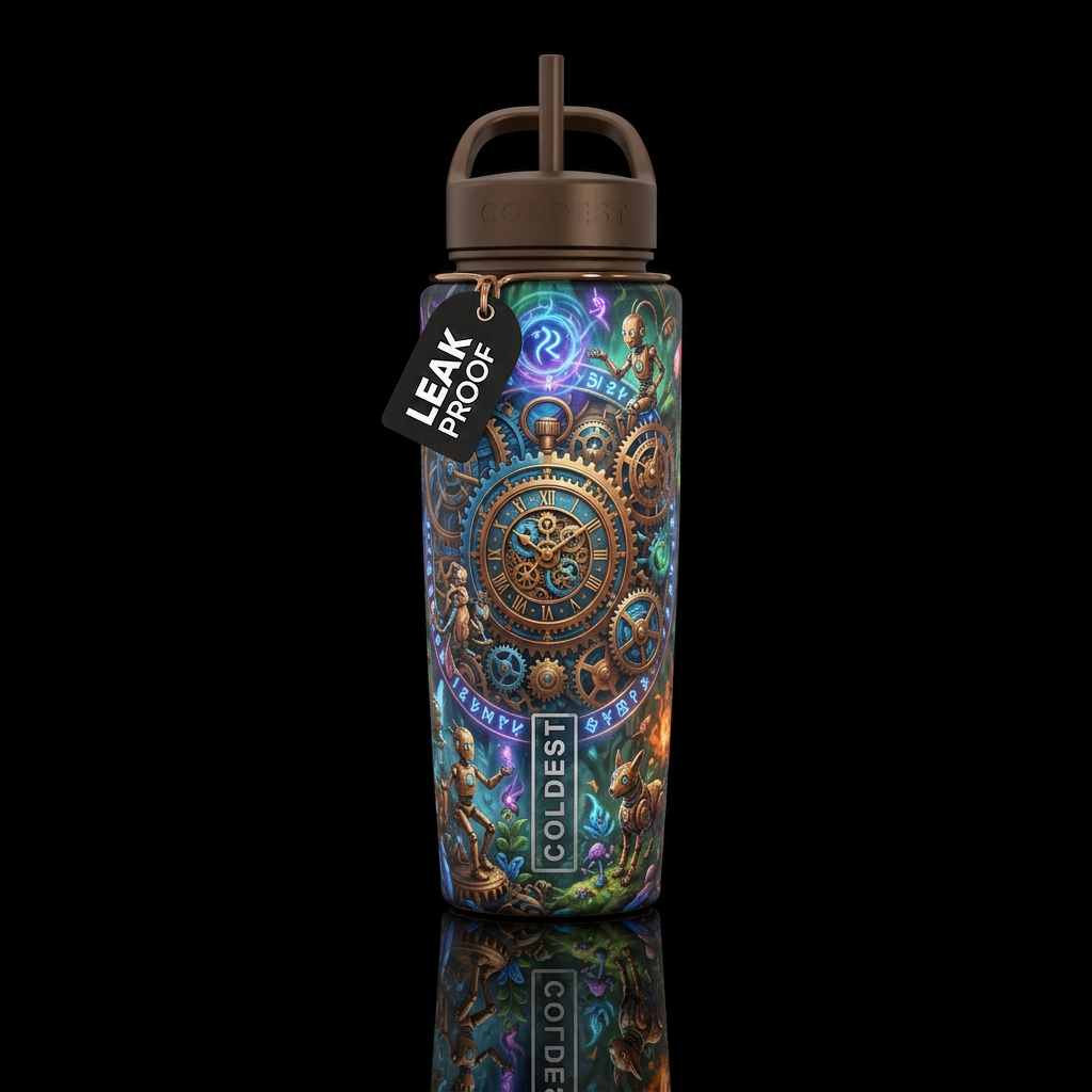 Clockwork Village: A community where clockwork aut... water bottle design