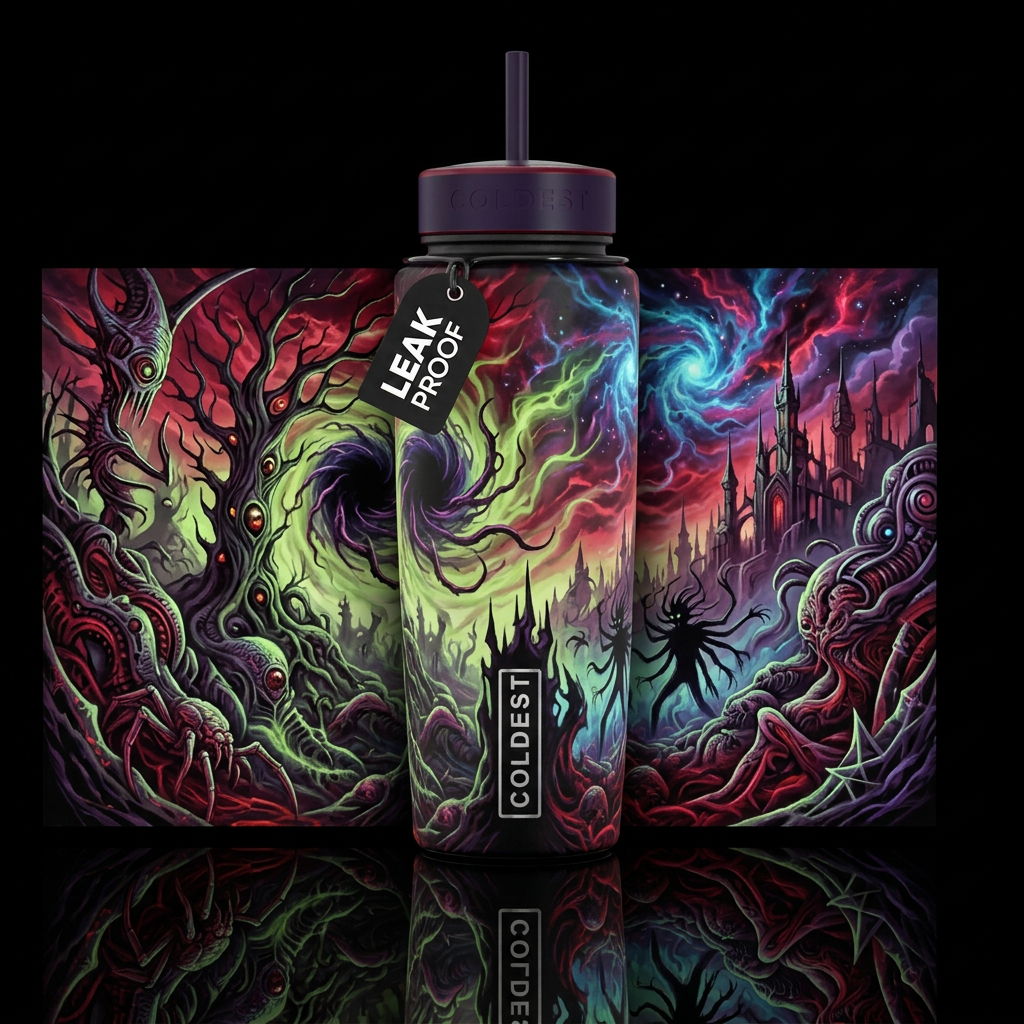 Nightmare Realm: A nightmarish dimension where fea... water bottle design