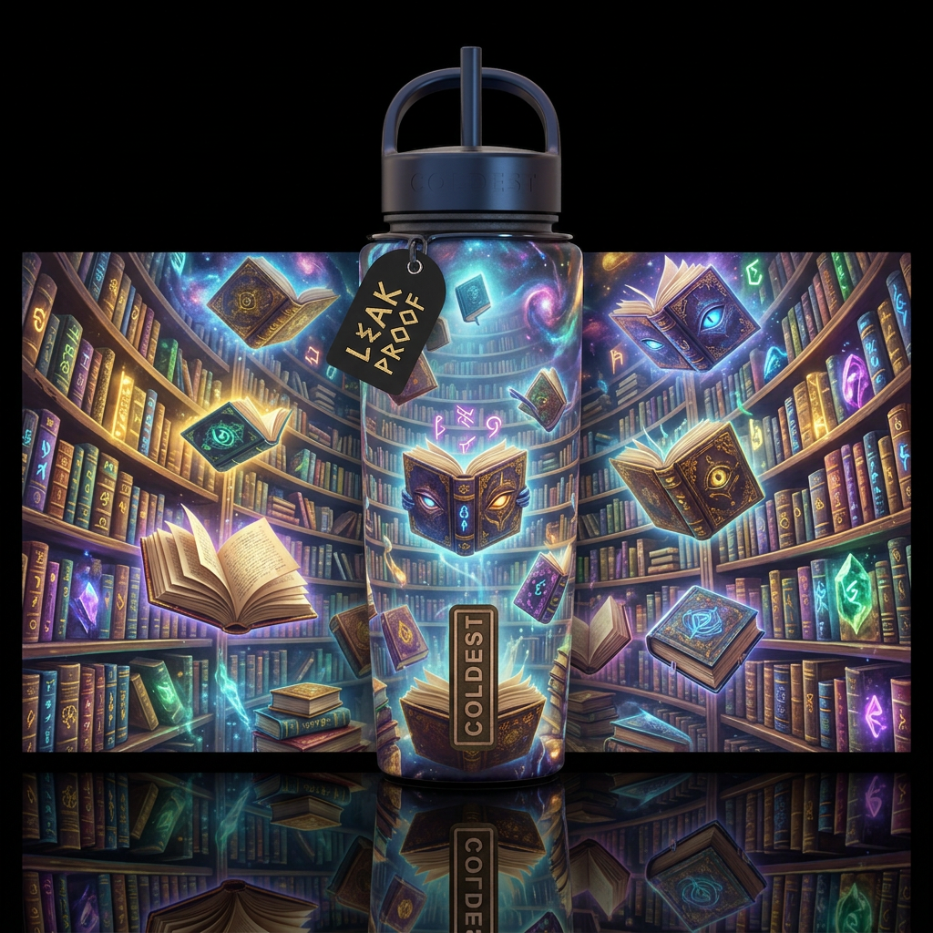 Mystic Library: A vast repository of otherworldly ... water bottle design