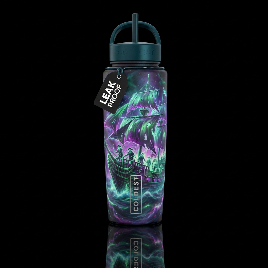 Ghost Ship: A spectral vessel crewed by ghostly sa... water bottle design