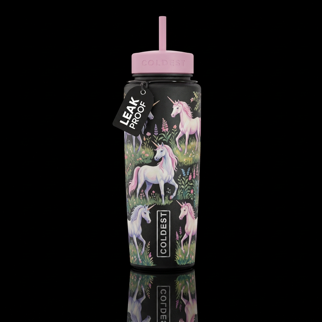 Unicorn Meadows: Fields where graceful unicorns ro... water bottle design