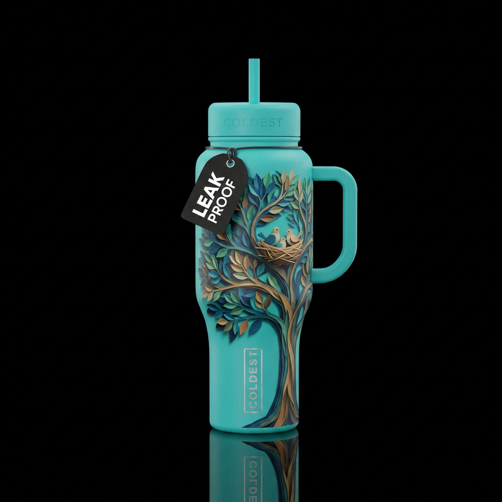 Paper craft paper cutting tree with birds in a nes... water bottle design