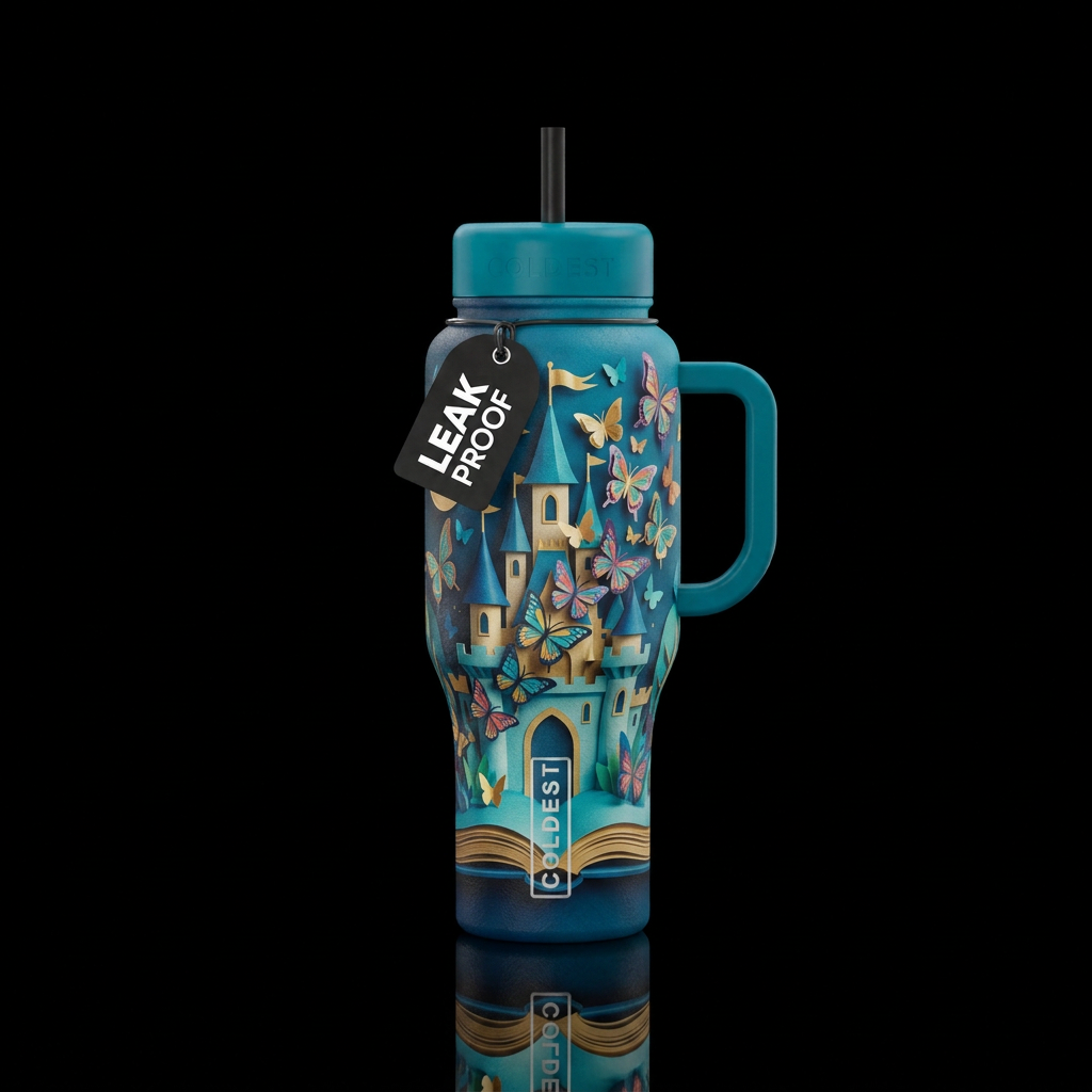 paper craft butterflies flying out of a fairtytale... water bottle design