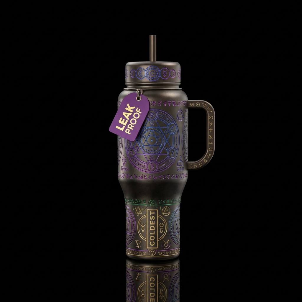 Alchemy metalic etched vibes water bottle design