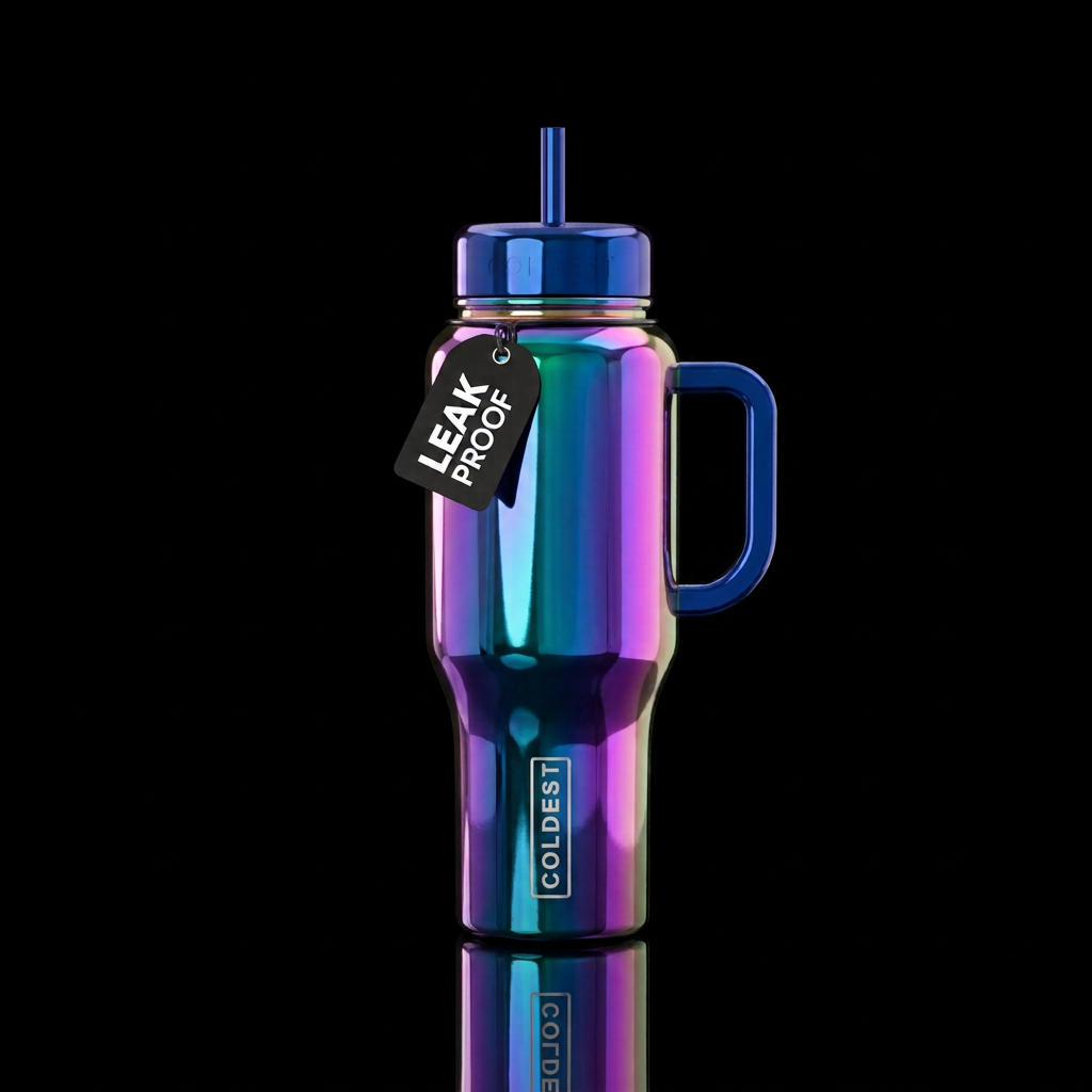 Iridescent metalic Glossy bright water bottle design