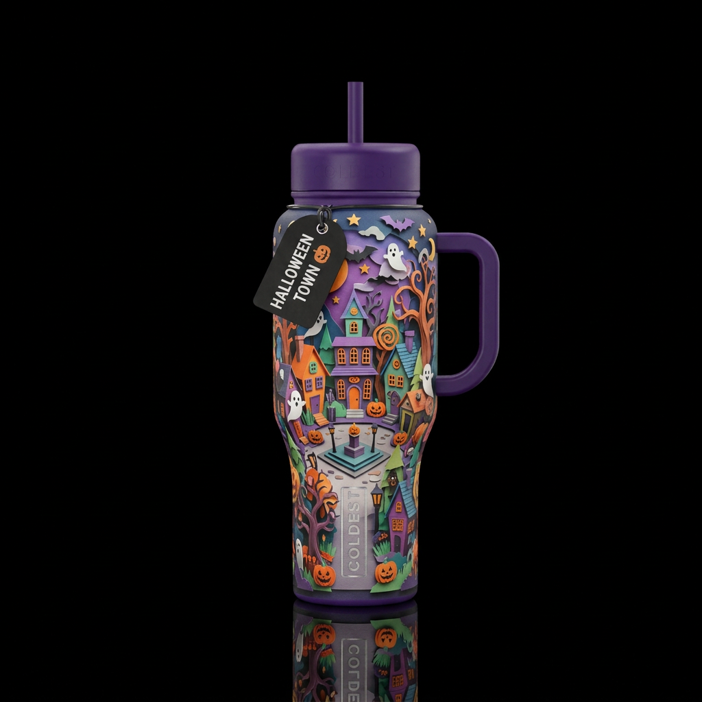 Paper craft Halloween town water bottle design