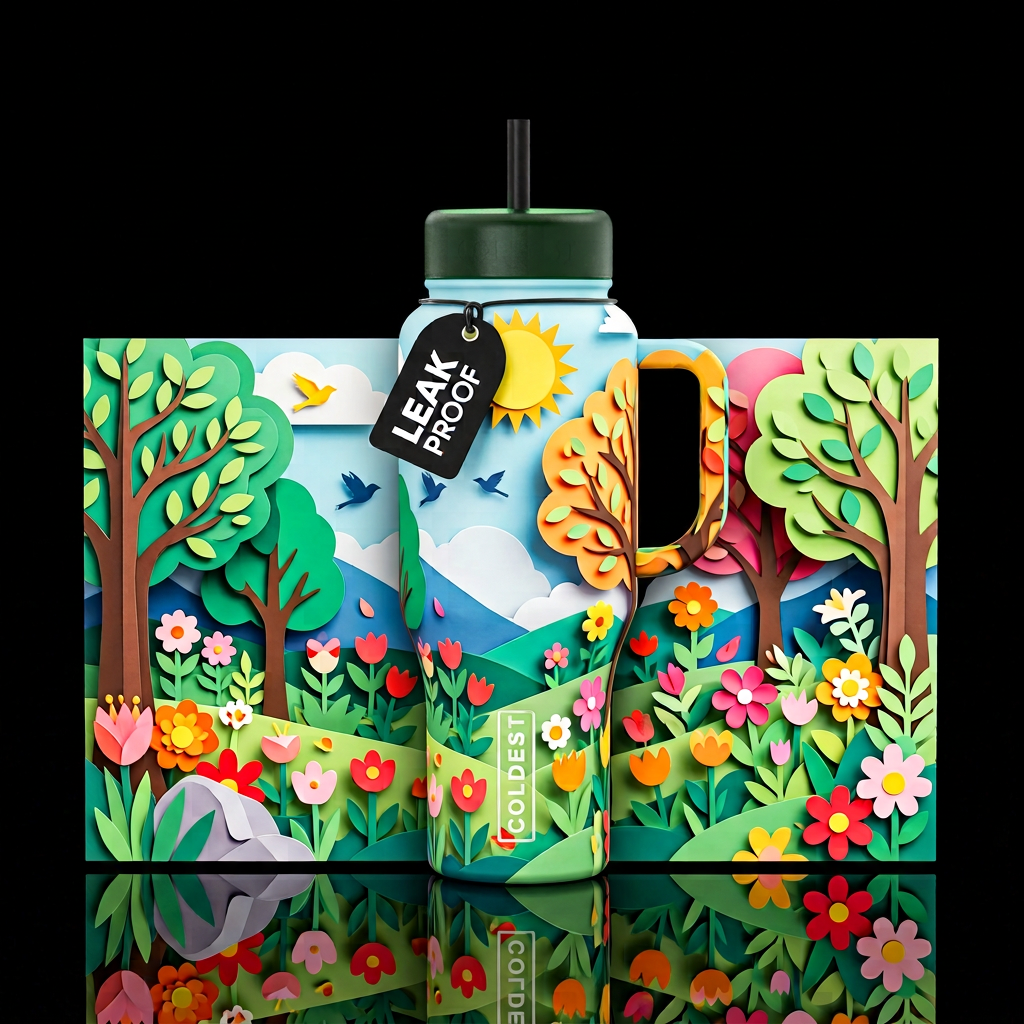 Paper craft spring day water bottle design