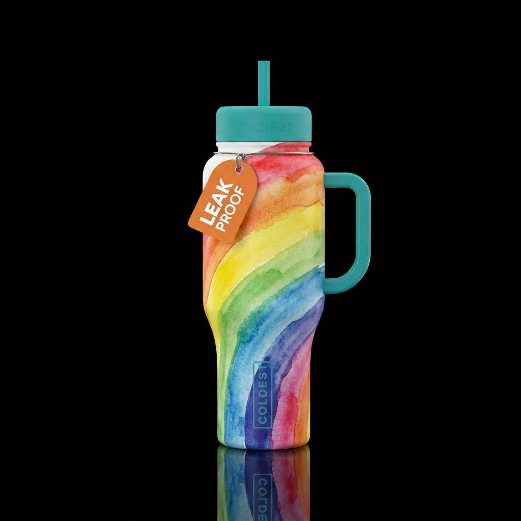 Water color rainbow water bottle design