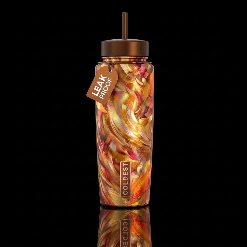 Abstract representation of autumn shimmer glossy water bottle design