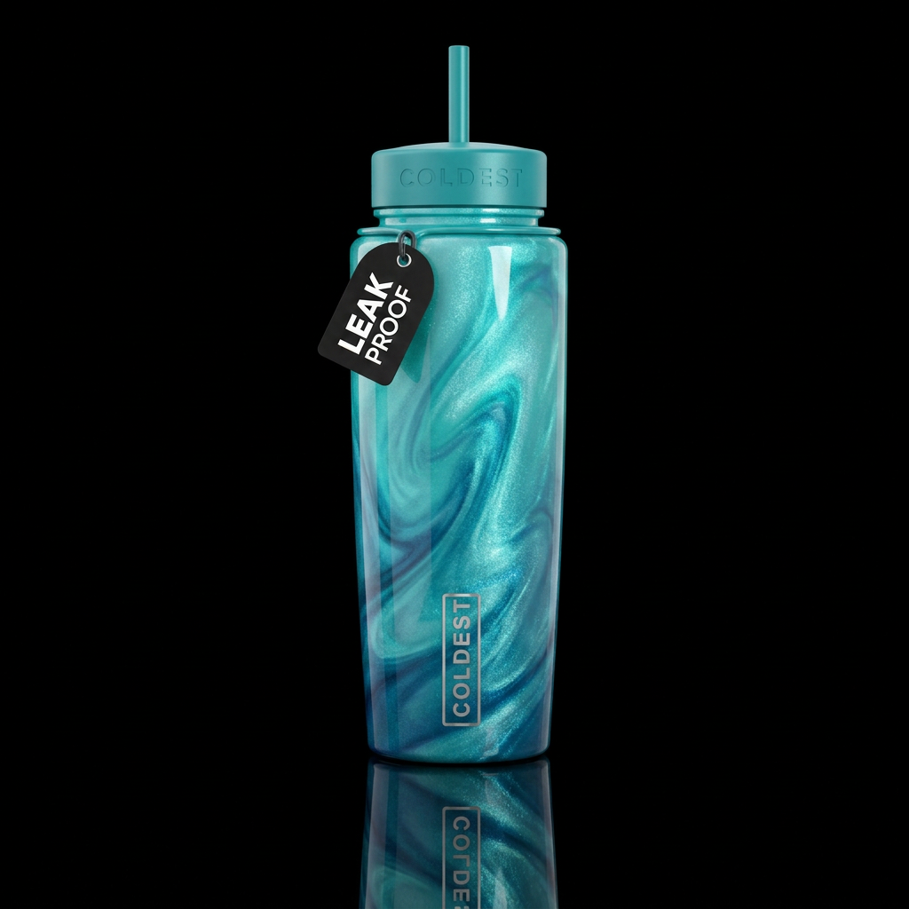 Teal ombre shimmer swirl glossy water bottle design