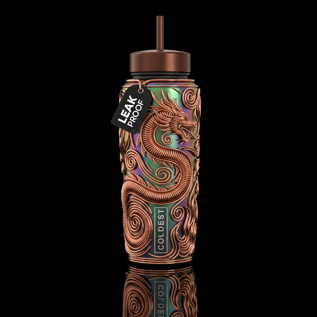 Dragon scene created from copper coil water bottle design