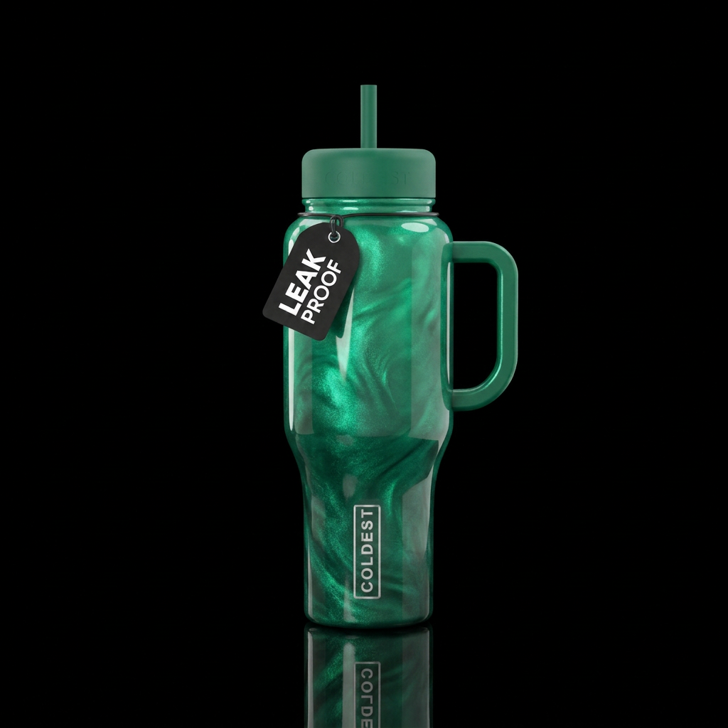 Emerald ombre shimmer swirl glossy water bottle design