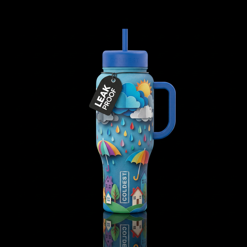 Rainy day paper craft water bottle design