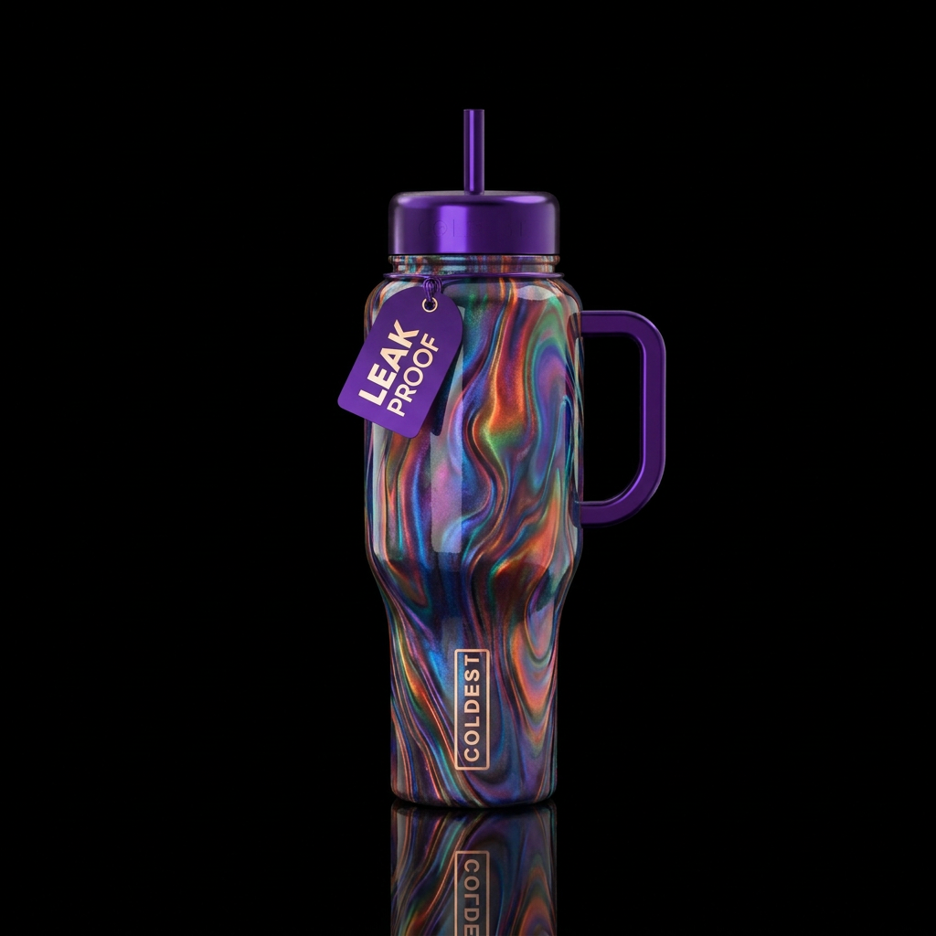 Multiple color glowie lava shimmer glossy water bottle design