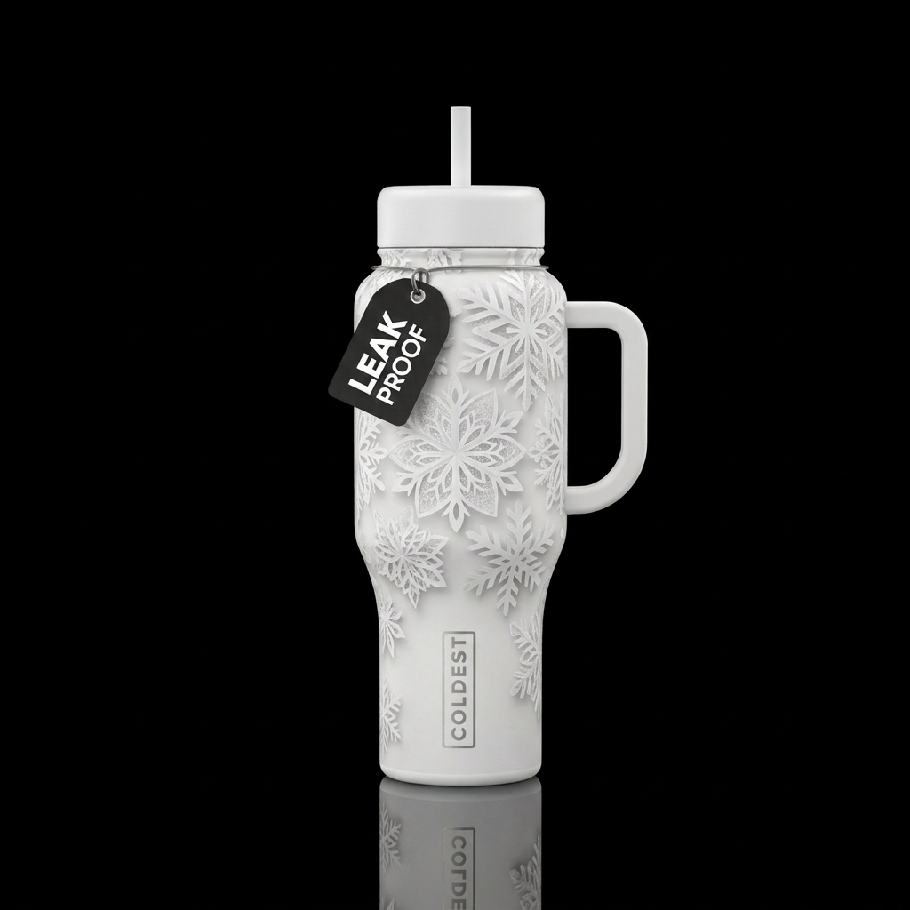 Variety of paper craft snowflakes in a paper chain... water bottle design