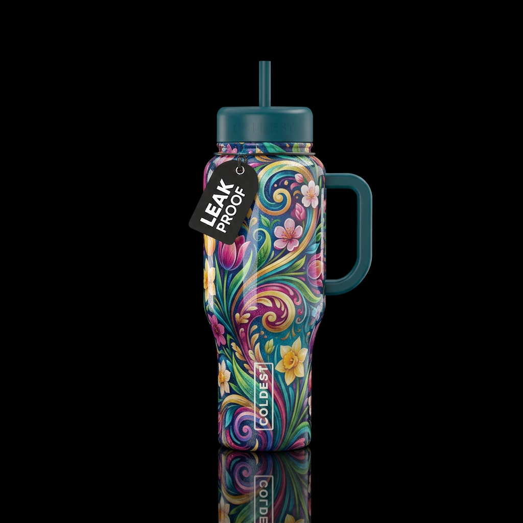 Essence of spring swirl with shimmer glossy water bottle design