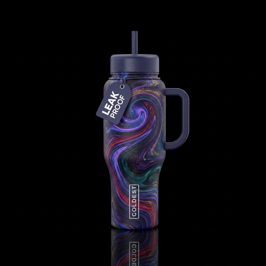 Essence of midnight swirl water bottle design