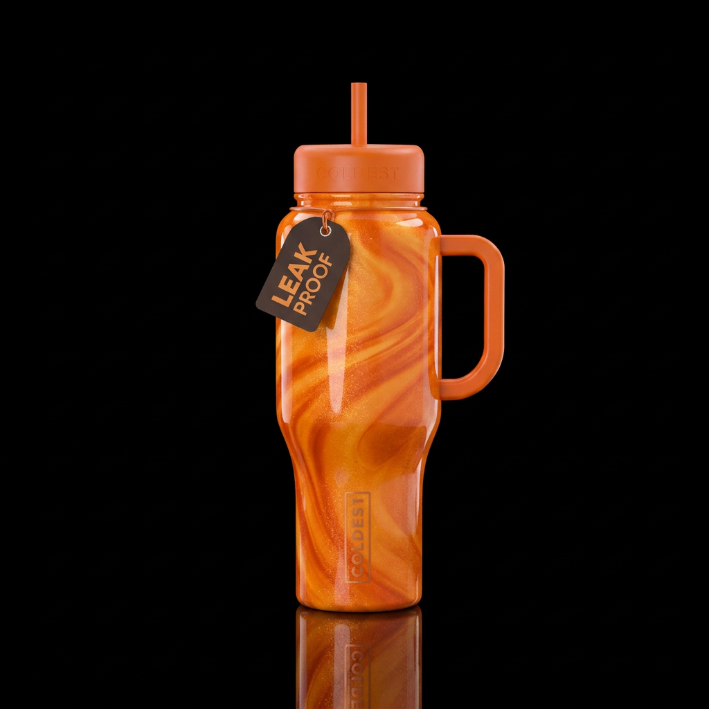 Orange crush shimmer ombre swirl glossy water bottle design