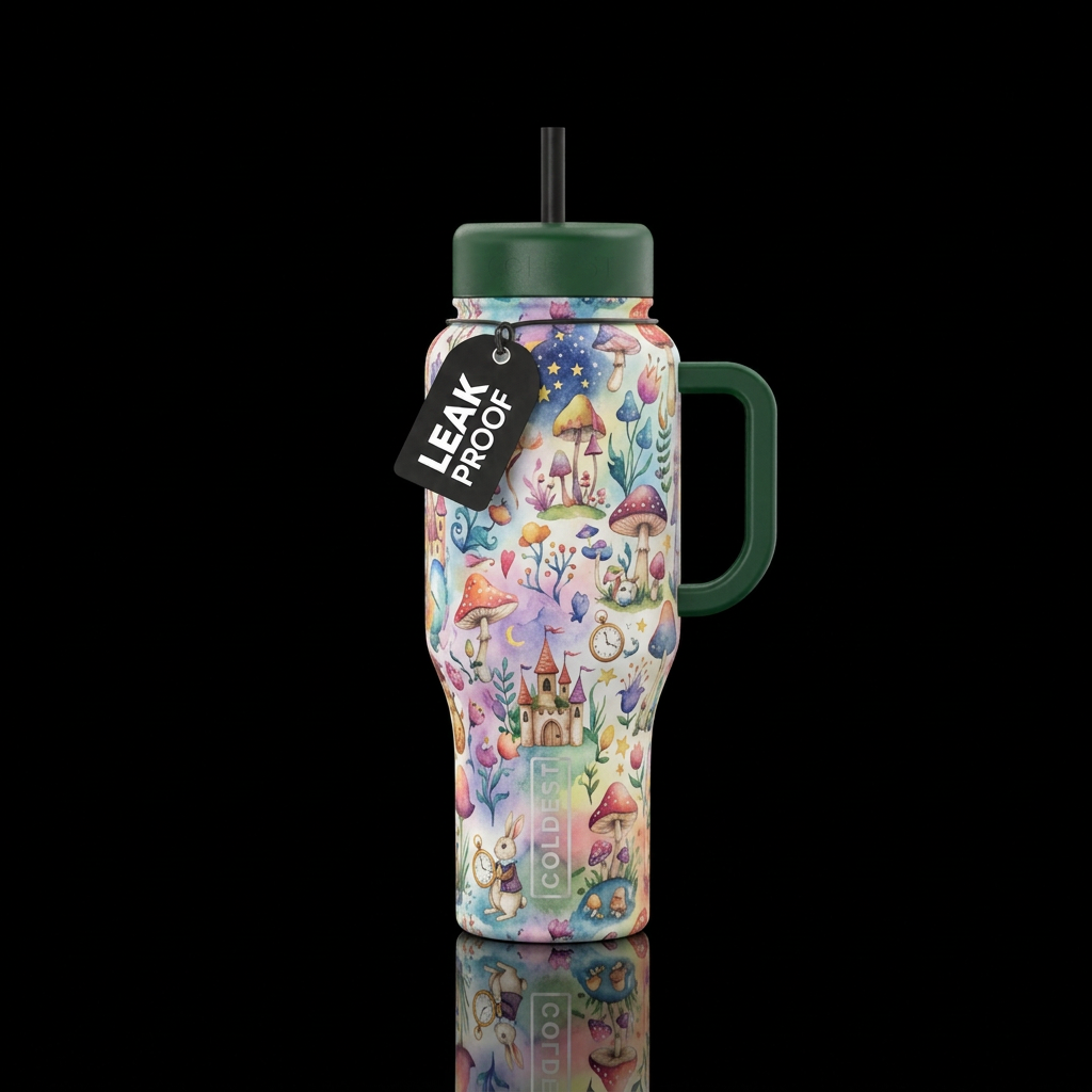 magical, wonderland, watercolor, whimsical water bottle design