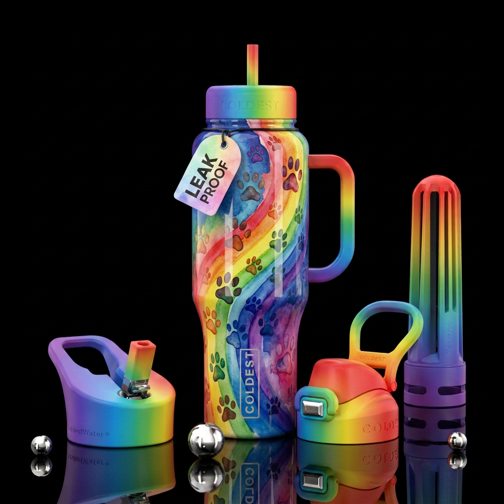 Glossy Water color rainbow bridge with different a... water bottle design