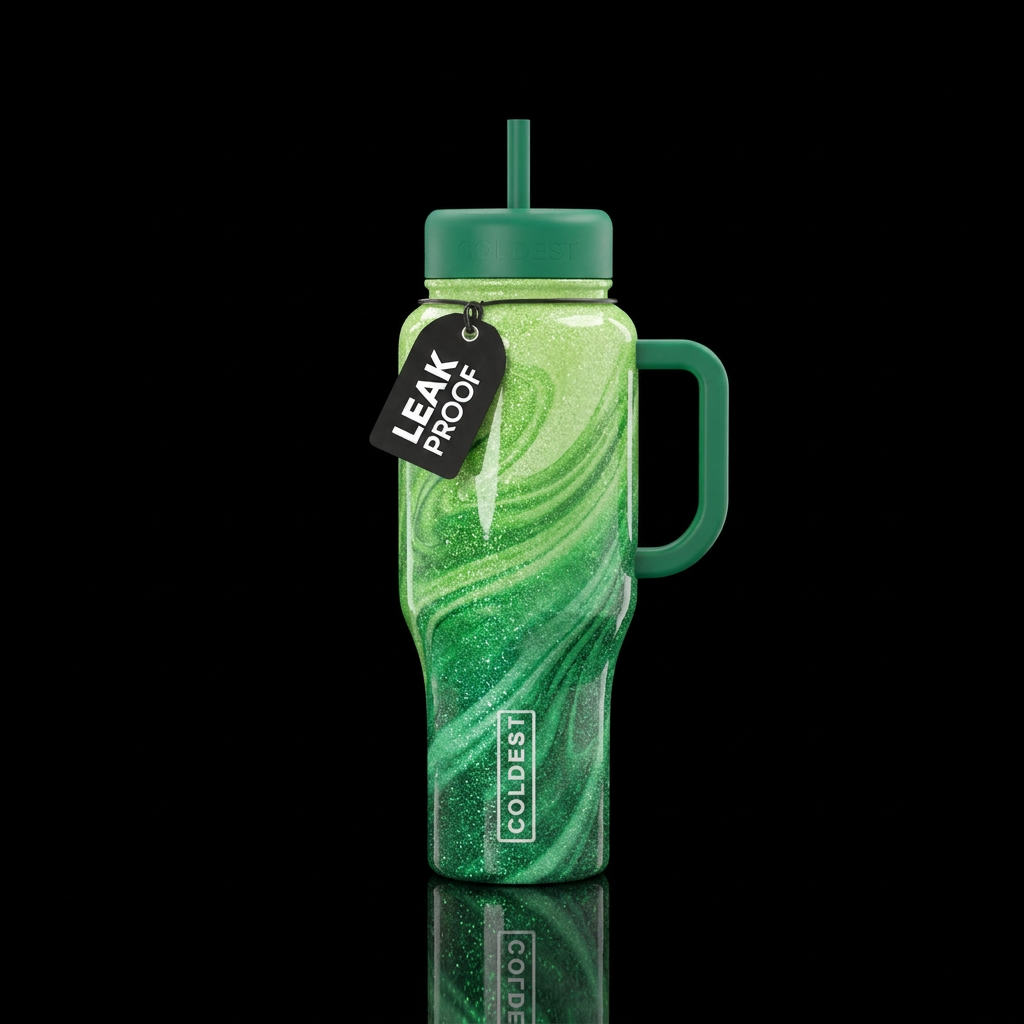 green ombre glitter swirl water bottle design