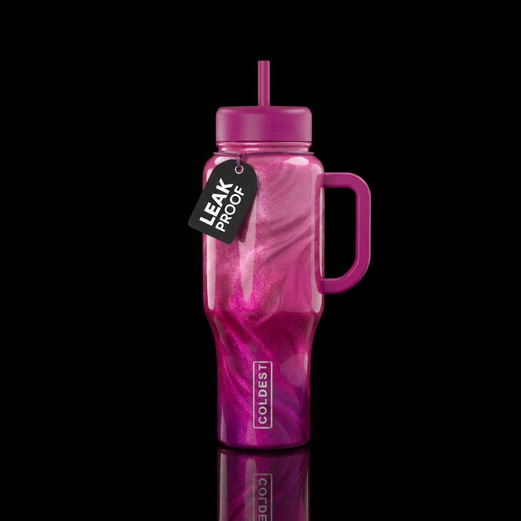 fuschia ombre swirl shimmer glossy water bottle design