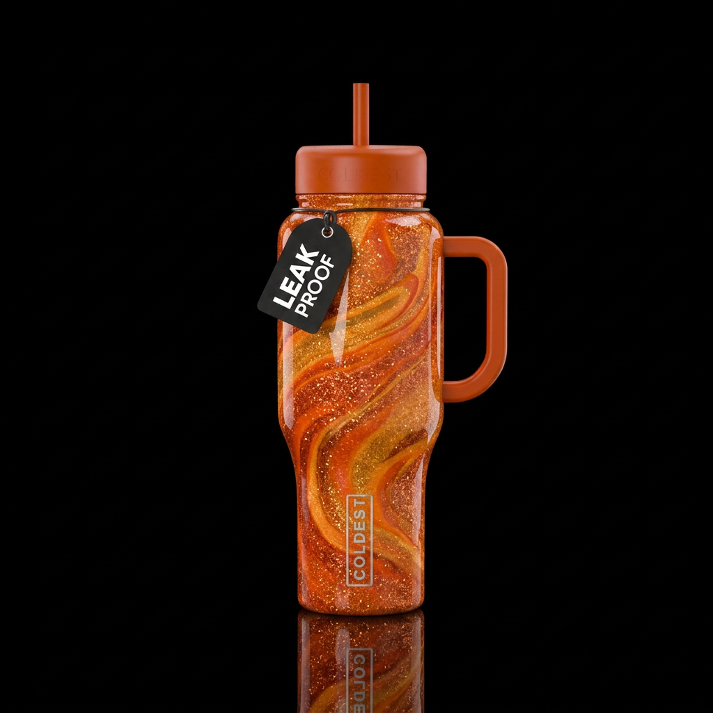 orange ombre glitter swirl water bottle design