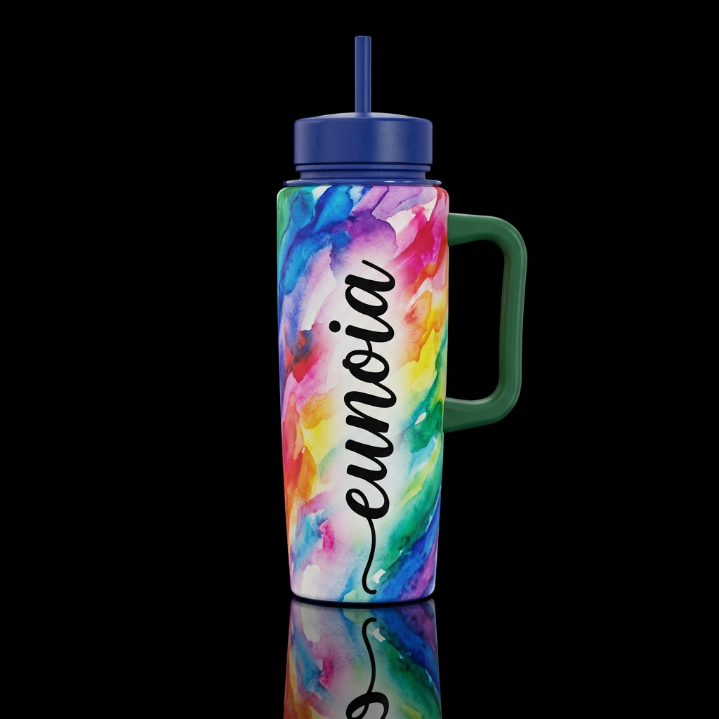 The word eunoia artistic abstract colors serve as ... water bottle design