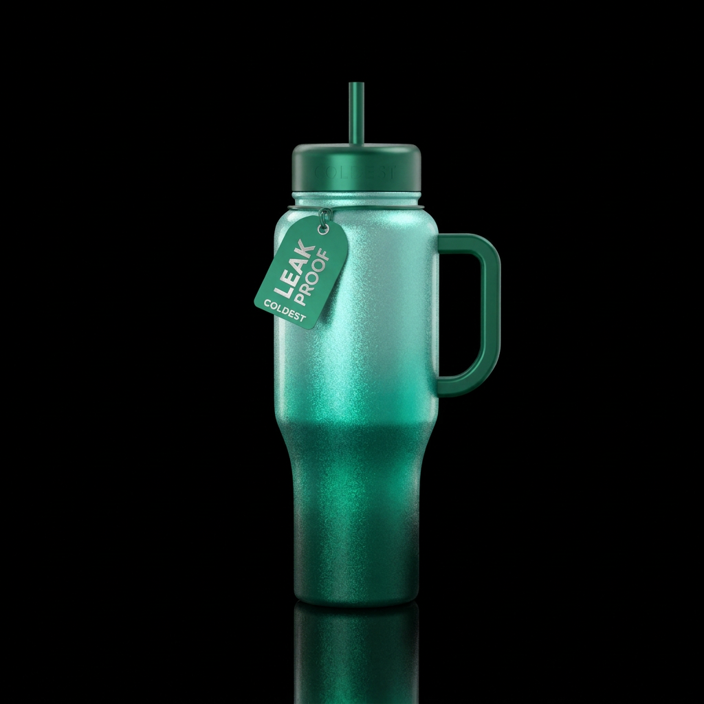 Emerald green ombre shimmer water bottle design