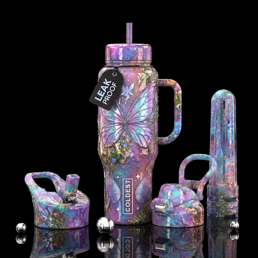faerie core textured glossy shimmer water bottle design