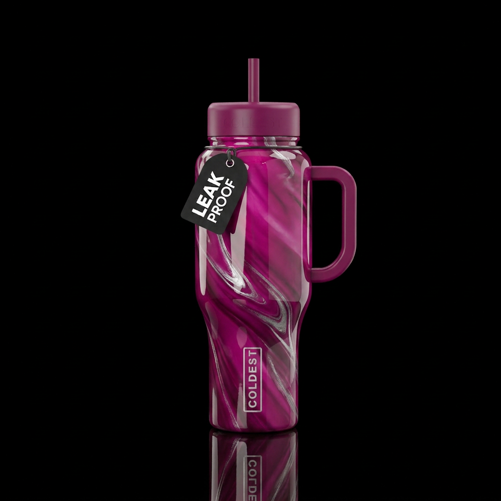 Magenta ombre swirl silver highlights glossy water bottle design