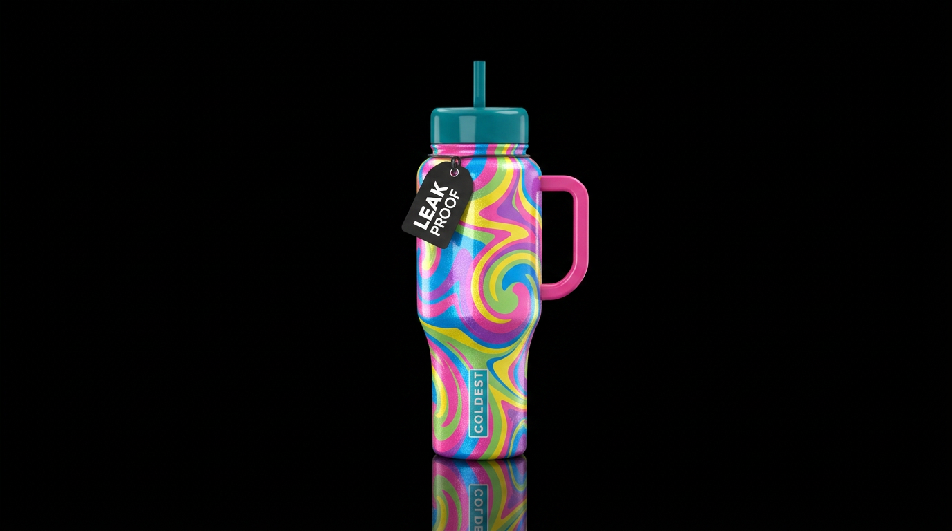 Shimmer Preppy 80s inspired swirl glossy water bottle design