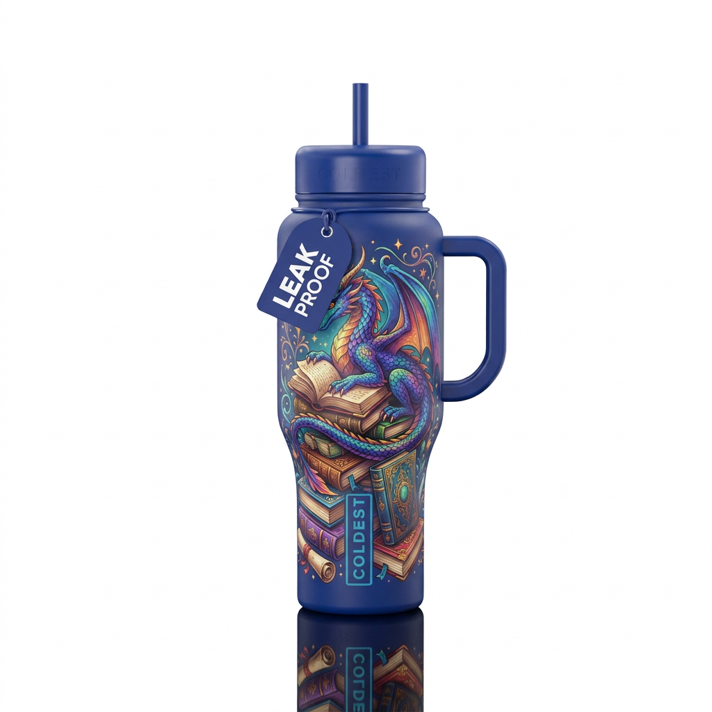 Book dragon water bottle design