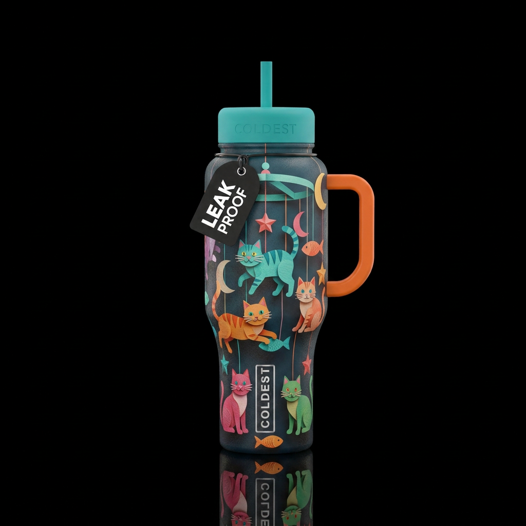 Paper craft cat mobile water bottle design