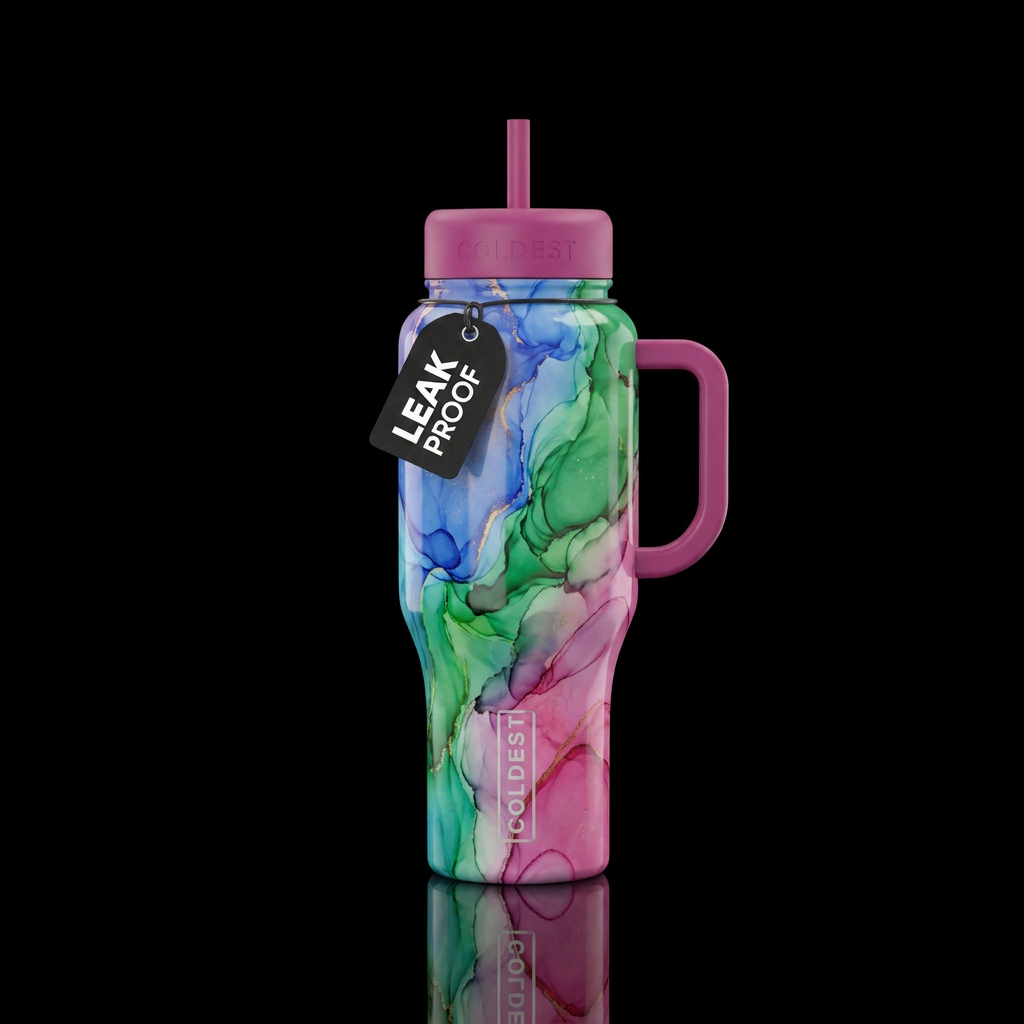 Alcohol ink color run style water bottle design