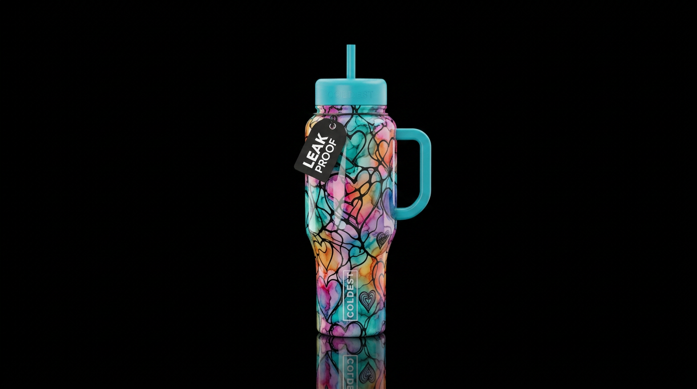 alcohol ink neurographic hearts glossy water bottle design