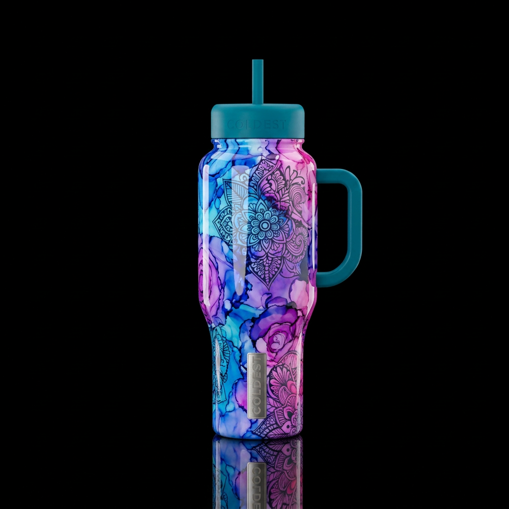 alcohol ink zentangle rose garden glossy water bottle design