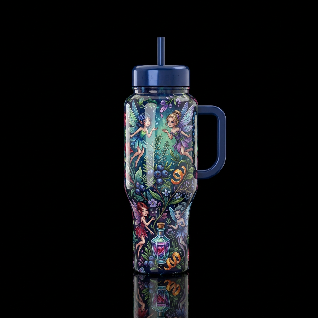 alcohol flower faeries glossy water bottle design