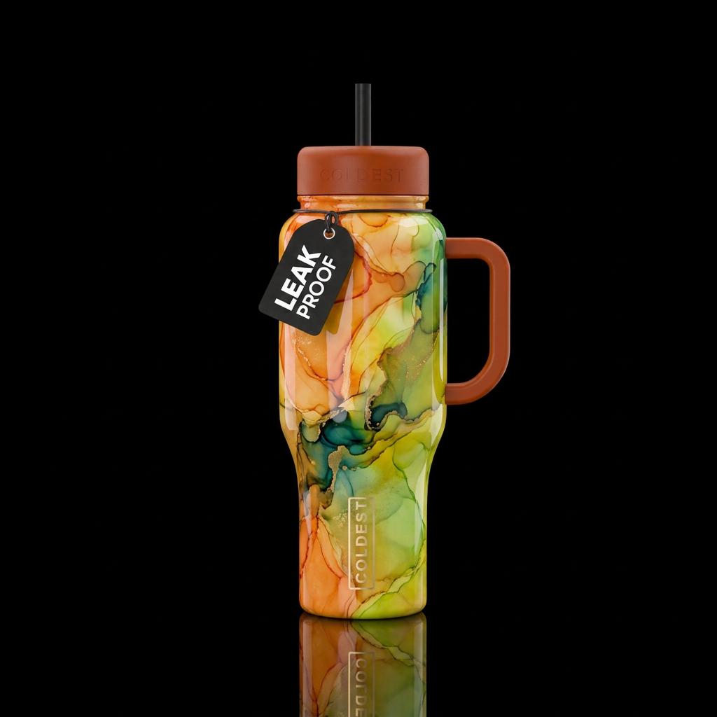 magical, citrus alcohol ink glossy water bottle design