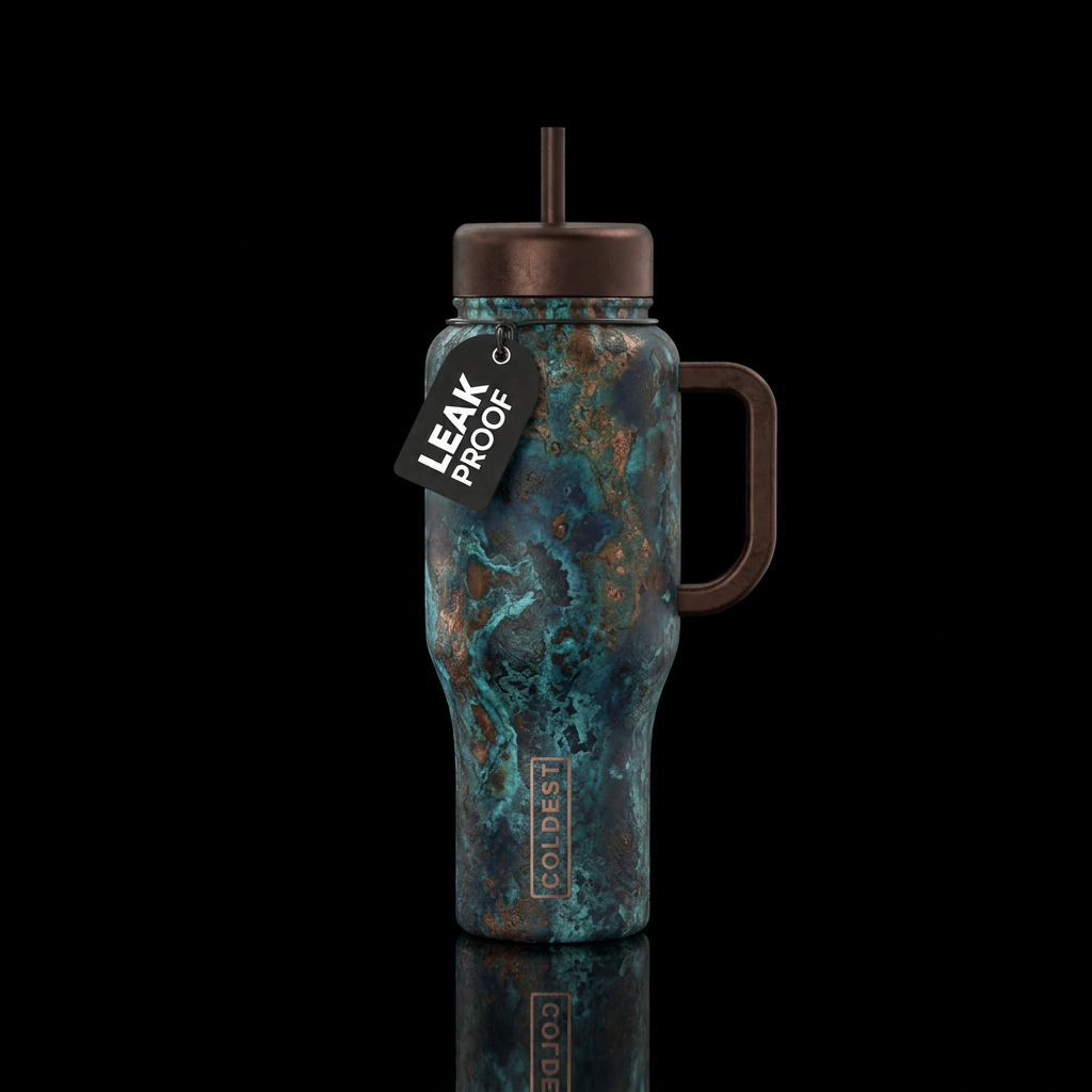 rustic, dark mood, inbued, magic, weathered, coppe... water bottle design