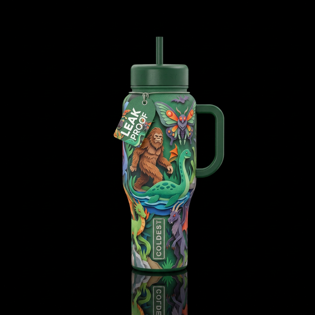 Paper craft pop up book cryptids water bottle design