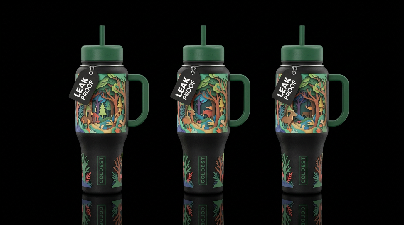 Paper craft Zendoodle forest scene matte textured ... water bottle design
