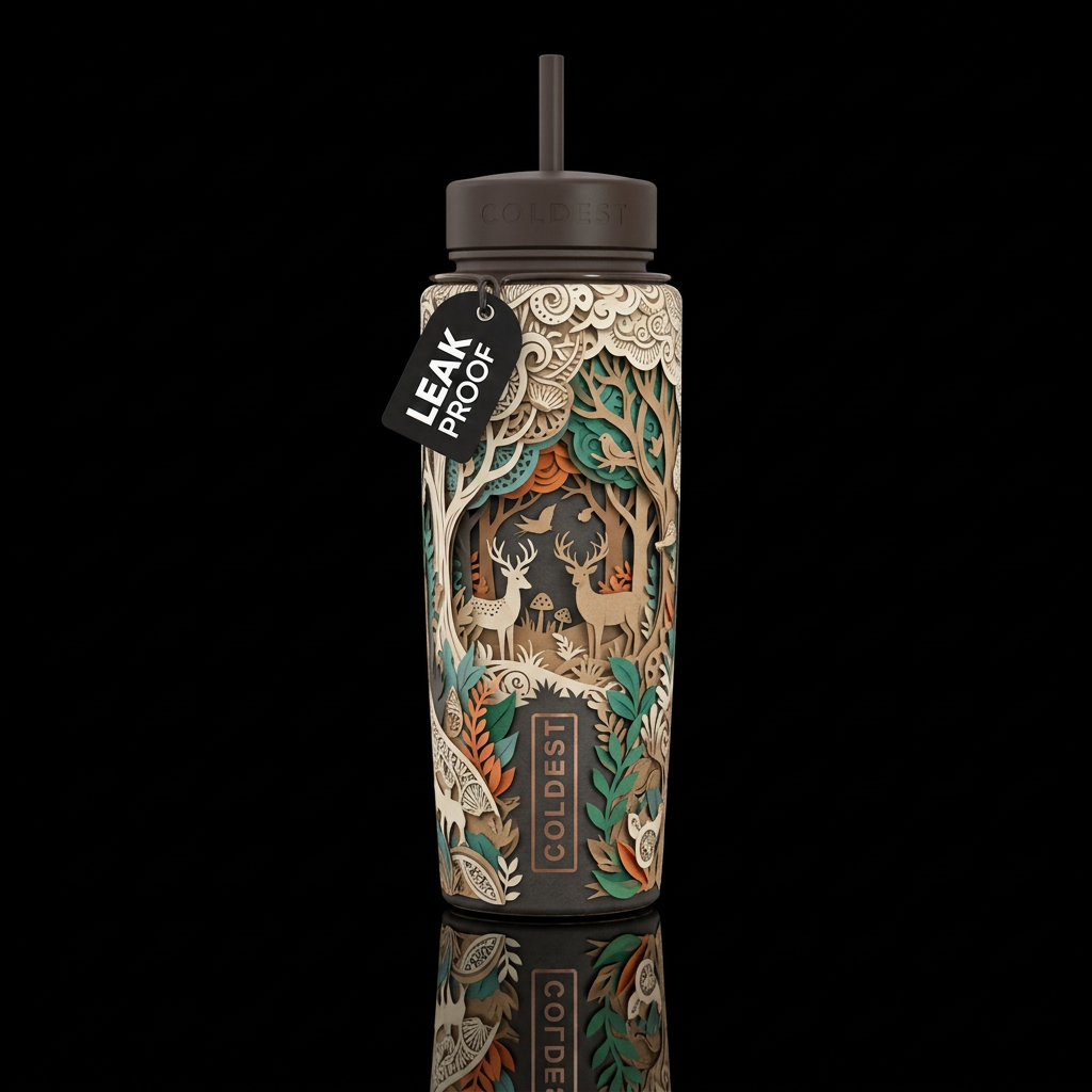 Paper craft Zendoodle forest scene matte textured ... water bottle design